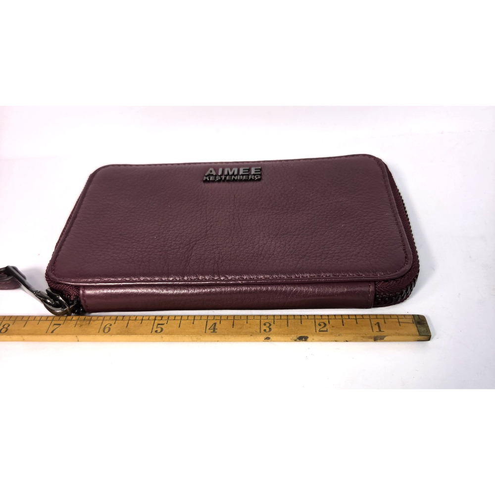Aimee Kestenberg Leather Burgundy Pebble Zipper Wallet Card Holder Wrist Around - Picture 7 of 8